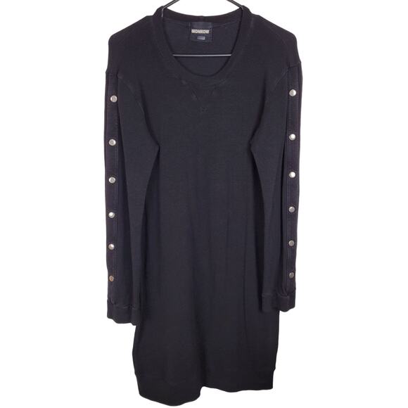 Monrow Womens Black Long Snap Studded Sleeve Sweatshirt Dress Size Large - Picture 1 of 6